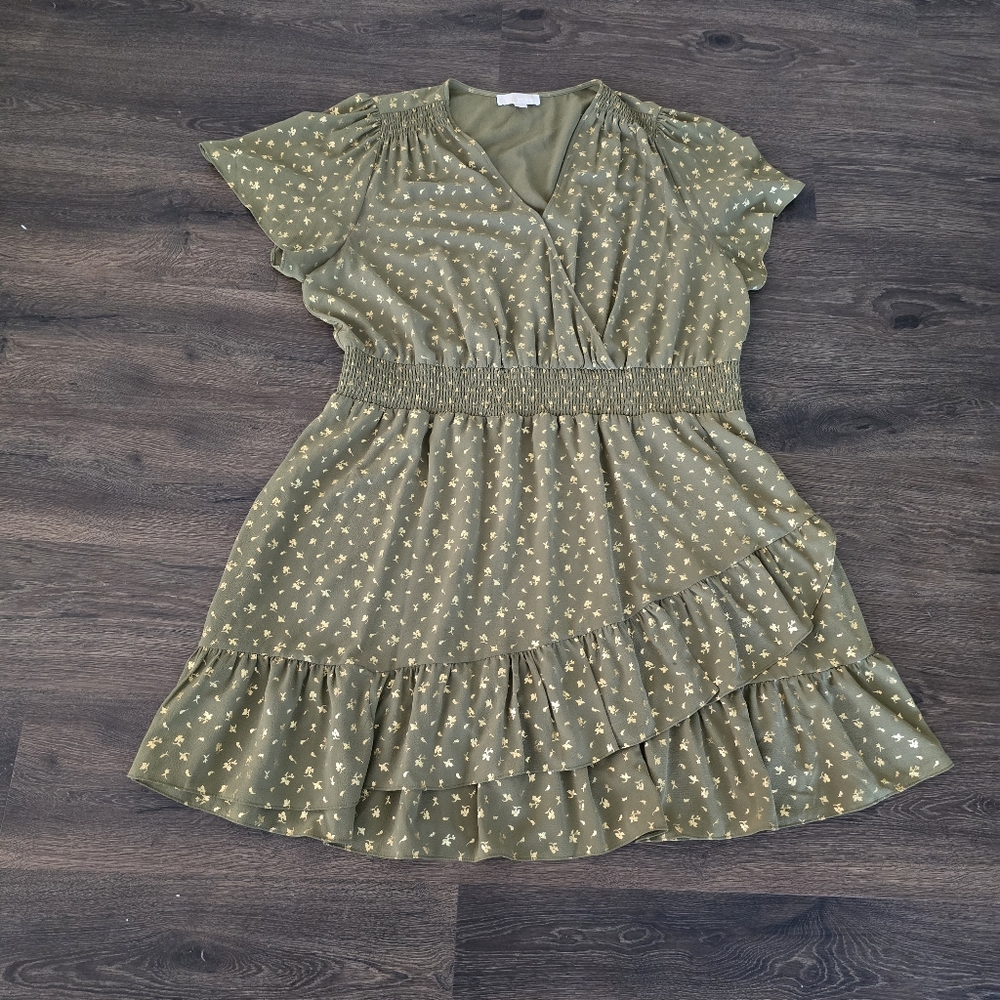 Michael Kors Ruffled Faux Wrap Green 3X Dress